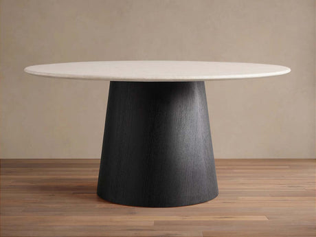 Saint Germain Round Marble Top Dining Table With Wood Toulouse Base