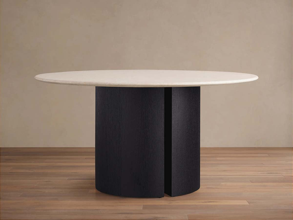 Saint Germain Round Marble Top Dining Table With Wood Dauphine Base