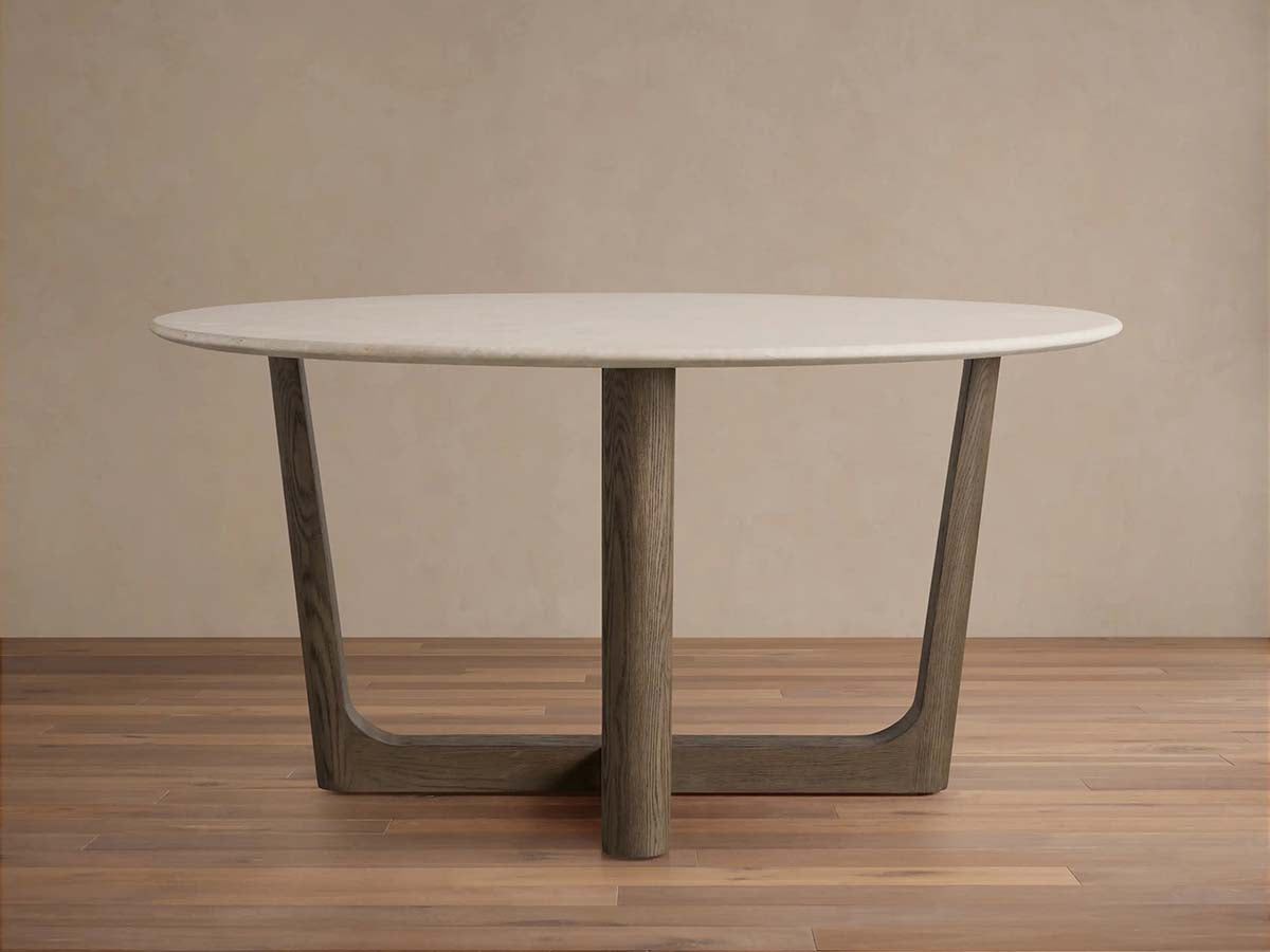Saint Germain Carrara Marble Top Round Dining Table With Wood Rennes Base