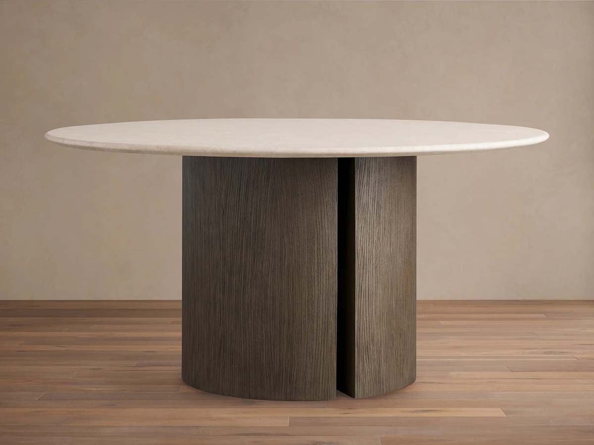 Saint Germain Round Marble Top Dining Table With Wood Dauphine Base