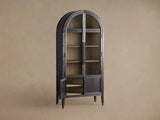 Hattie Glass Tall Display Cabinet Oak Wood Living Room Storage Cabinet