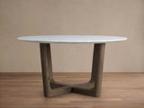 Saint Germain Carrara Marble Top Round Dining Table With Wood Rennes Base