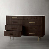 Finnley Wood Eight-Drawer Dresser with Marble or Bluestone Top Rural Chest Of 8 Drawers Cabinet