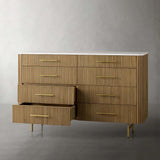 Finnley Wood Eight-Drawer Dresser with Marble or Bluestone Top Rural Chest Of 8 Drawers Cabinet