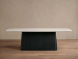 Saint Germain Natural Stone Marble Dining Table with Wood Toulouse Base