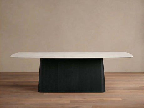 Saint Germain Natural Stone Marble Dining Table with Wood Toulouse Base