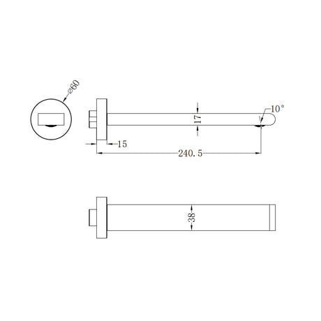 Bianca Fixed Bath Spout Only 240mm Gun Metal