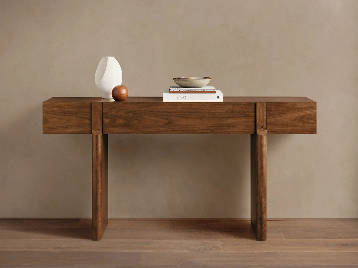 Callan Solid Walnut Entrance Console Table Wood Rustic Entryway Hallway table