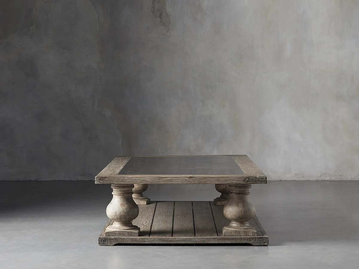 Hudson Pine Coffee Table Bluestone Inlay Cocktail Table Wood Living Room Retro Center Tea Table