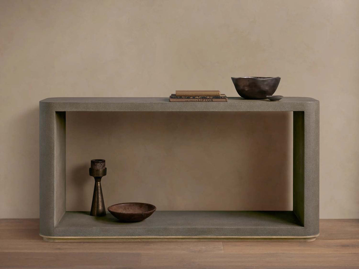 Harrow Entryway Console Table Faux Shagreen Finish Wood Entrance Table