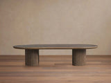 Astor Marble Top Coffee Table Oval Cocktail Table Wood Base Sofa Center Tea Table