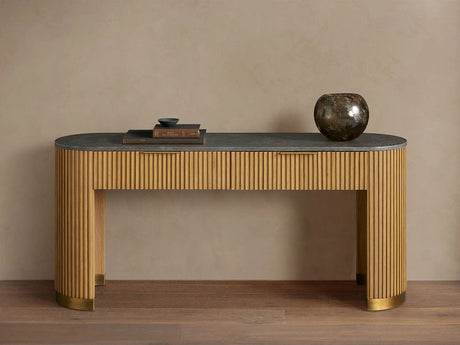 Finnley Stone Top Storage Console Solid Wood Hallway Entryway Table Entrance Cabinet With Drawers