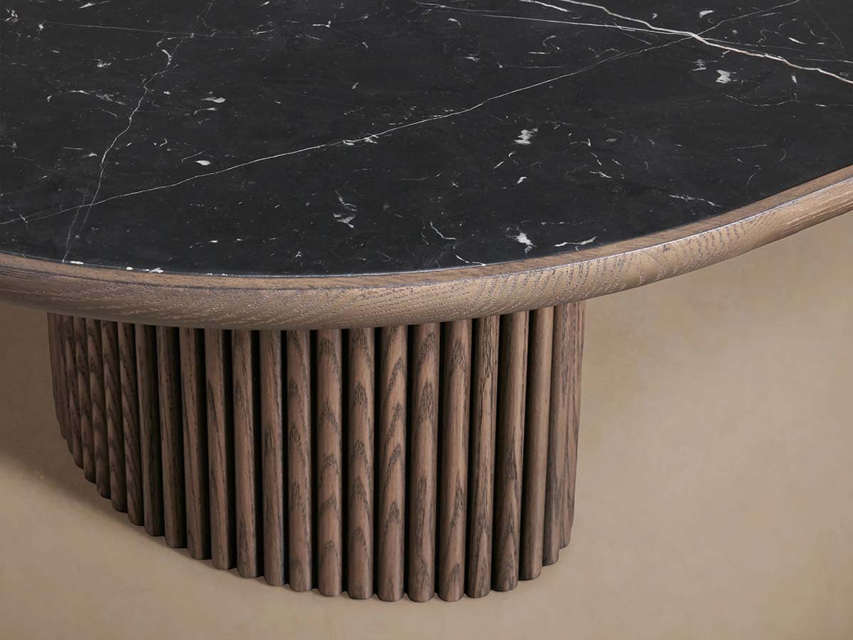 Astor Marble Top Coffee Table Oval Cocktail Table Wood Base Sofa Center Tea Table