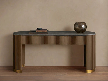 Finnley Stone Top Storage Console Solid Wood Hallway Entryway Table Entrance Cabinet With Drawers