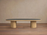 Astor Marble Top Coffee Table Oval Cocktail Table Wood Base Sofa Center Tea Table
