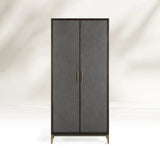 Malone Solid Wood Double Door Tall Cabinet With Leather Detailing