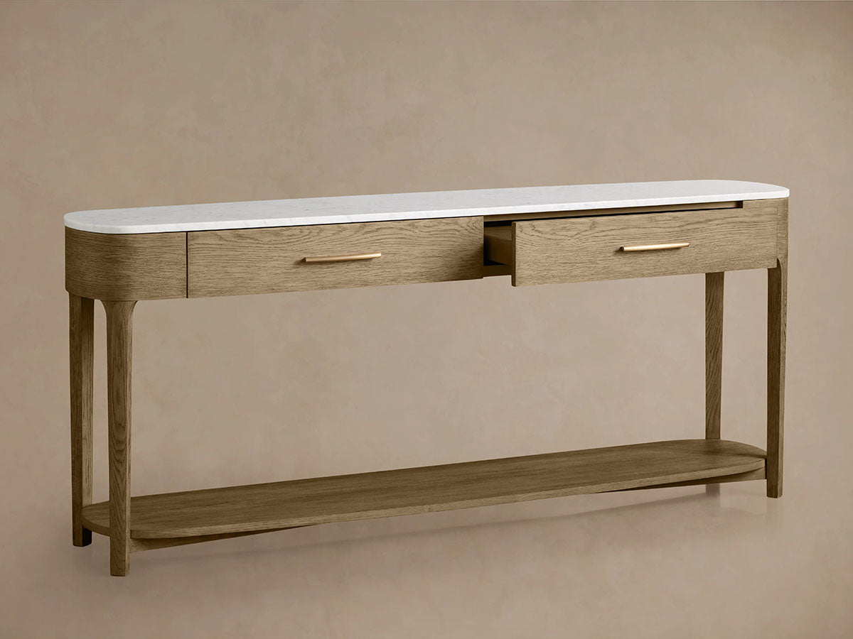 Danny Marble Top Entryway  Console Table Wtih Storage Drawers Oak Wood Hallway Entrance Table