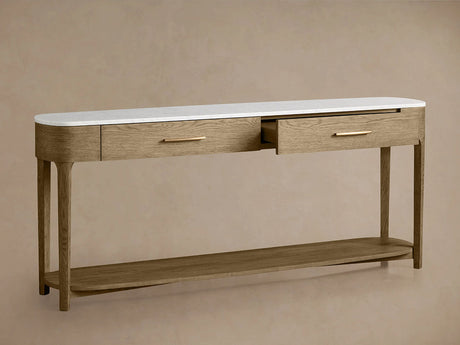 Danny Marble Top Entryway  Console Table Wtih Storage Drawers Oak Wood Hallway Entrance Table