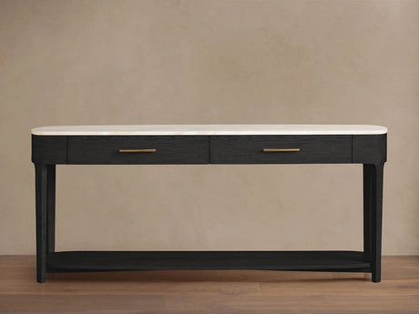 Danny Marble Top Entryway  Console Table Wtih Storage Drawers Oak Wood Hallway Entrance Table