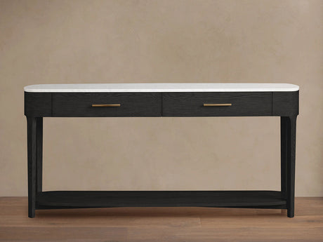 Danny Marble Top Entryway  Console Table Wtih Storage Drawers Oak Wood Hallway Entrance Table
