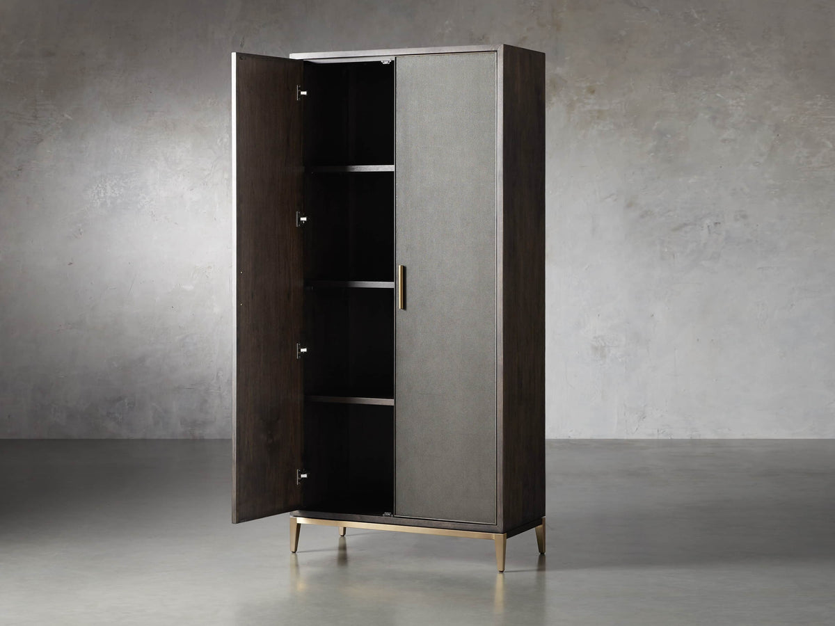 Malone Solid Wood Double Door Tall Cabinet With Leather Detailing