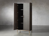 Malone Solid Wood Double Door Tall Cabinet With Leather Detailing