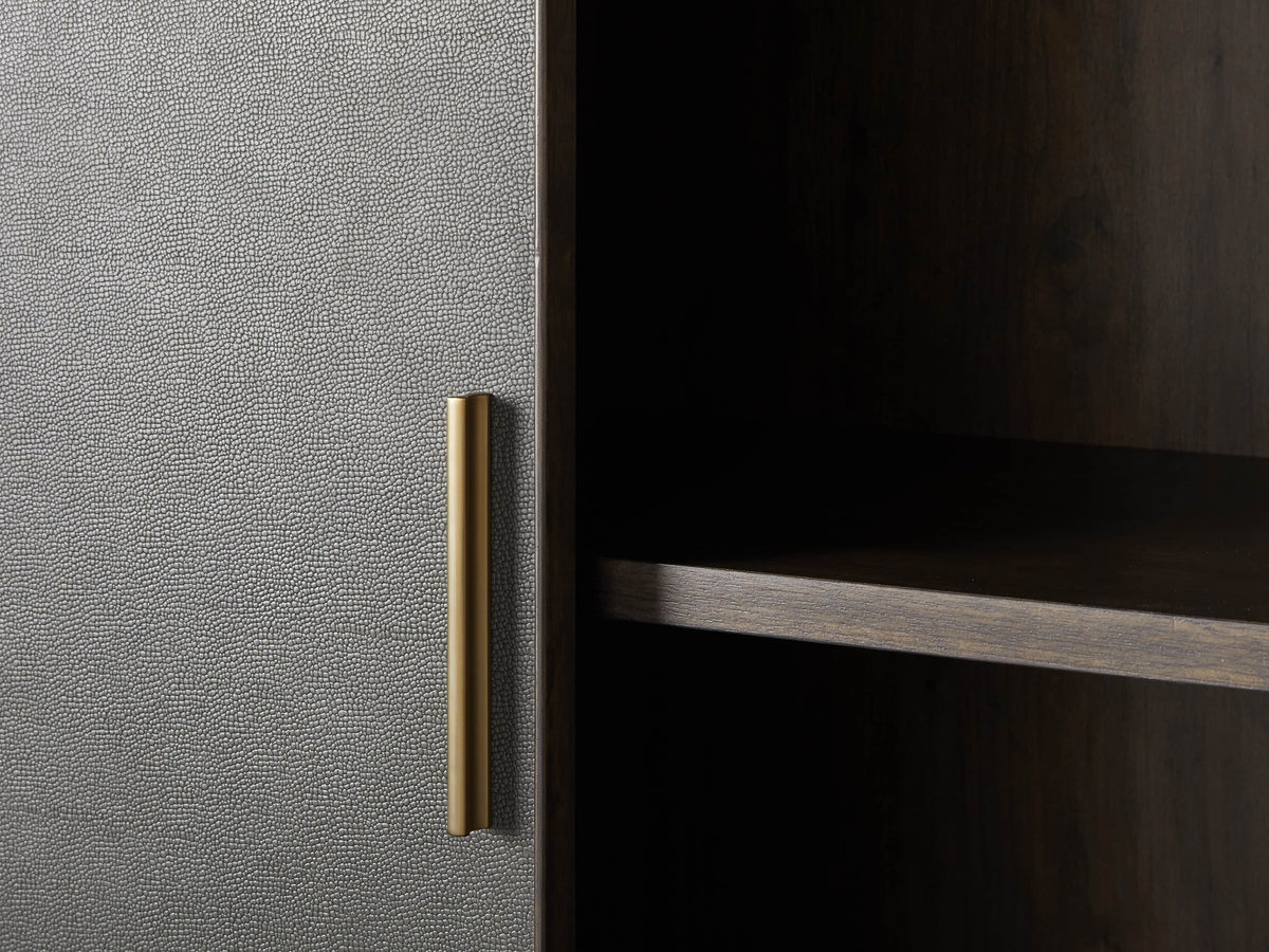 Malone Solid Wood Double Door Tall Cabinet With Leather Detailing