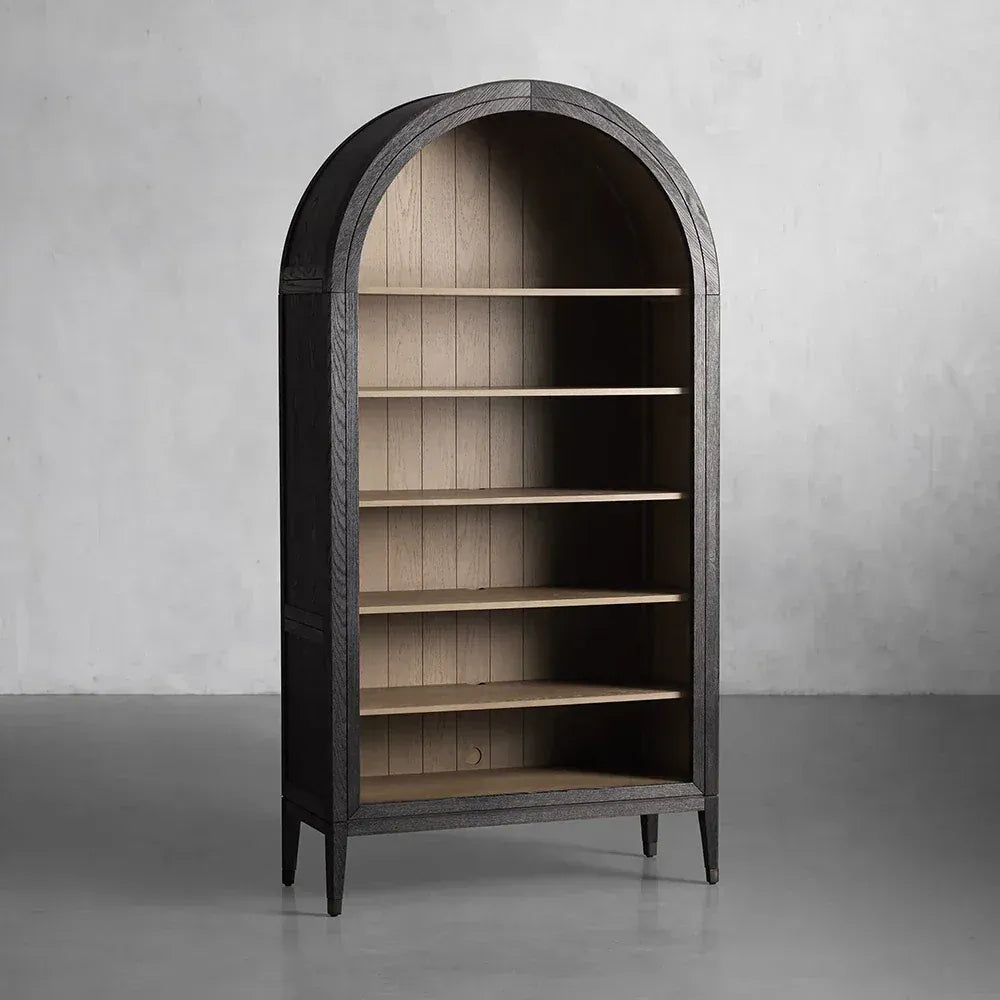 Hattie Solid Oak Open Bookcase Arch-Inspired Design Display Cabinets