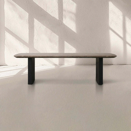 San Germani Espresso Stone Top Coffee Table 72" Center Tea Table with Clement Base