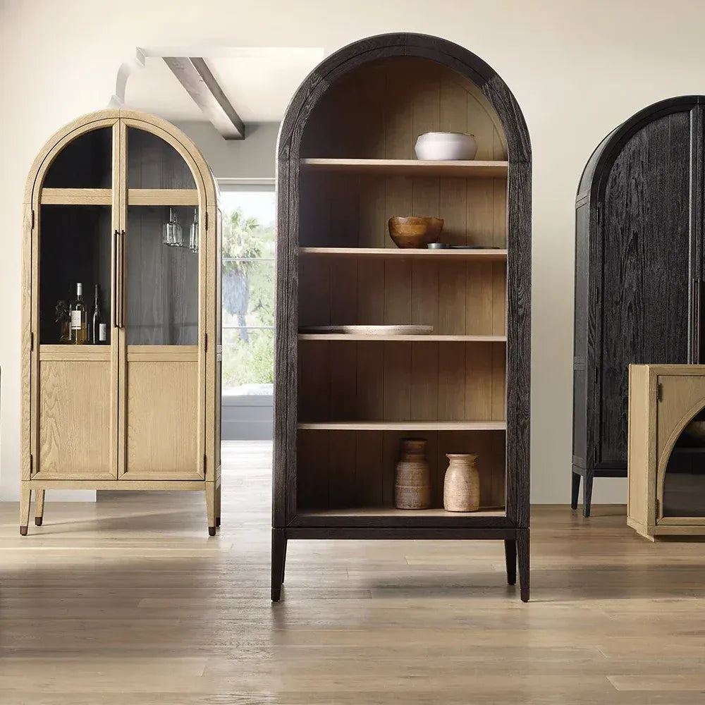 Hattie Solid Oak Open Bookcase Arch-Inspired Design Display Cabinets
