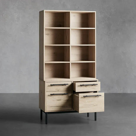Sullivan Oak Wood Bookcase Office Storage Cabinet with File Drawer