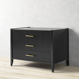 Louis 3-Drawer Fluted Nightstand Wood Bedside Storage Cabinet