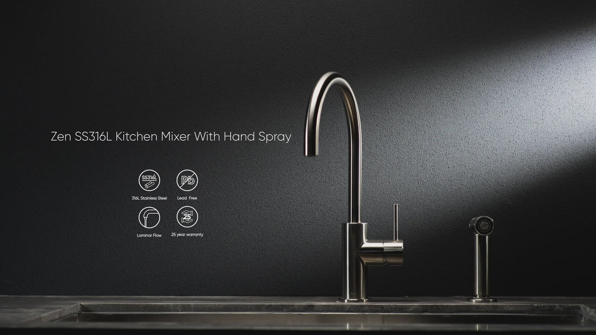 ZEN SS316L KITCHEN MIXER WITH HAND SPRAY GRAPHITE