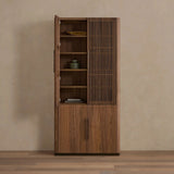 Piermont Modular Reeded Tall Display Cabinet Black Walnut Bookcase with Bronze Plinth Base