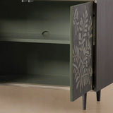 Divya Hand-Inlaid Bone Sideboard Oak Frame Buffet Table Jasmine Motif Living Room Entryways Cabinet