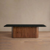 Caden Black Marquina Stone Top Dining Table American Walnut Wood Base