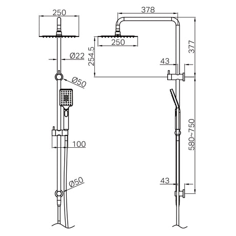Square Project Twin Shower Matte Black