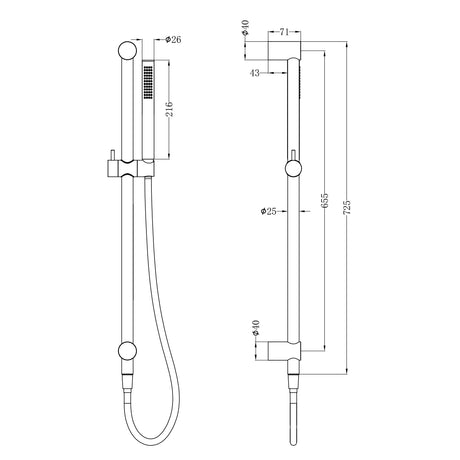 Zen Ss316l Shower Rail With Outdoor Shower Hose Graphite