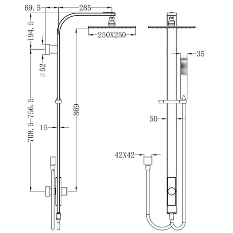 Astra Rain Square Twin Shower Double Hose Chrome
