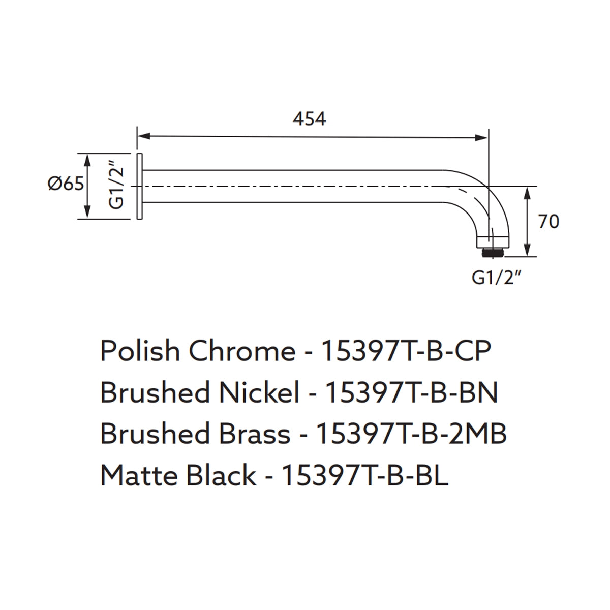 Wall Mount Shower Arm - Matte Black
